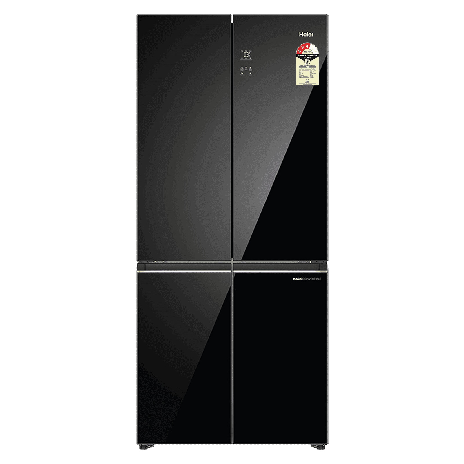 Haier 520 Litres 3 Star Frost Free French Door Convertible Refrigerator with Colorful Digital Display Panel (HRB-600KGU1, Black Glass)