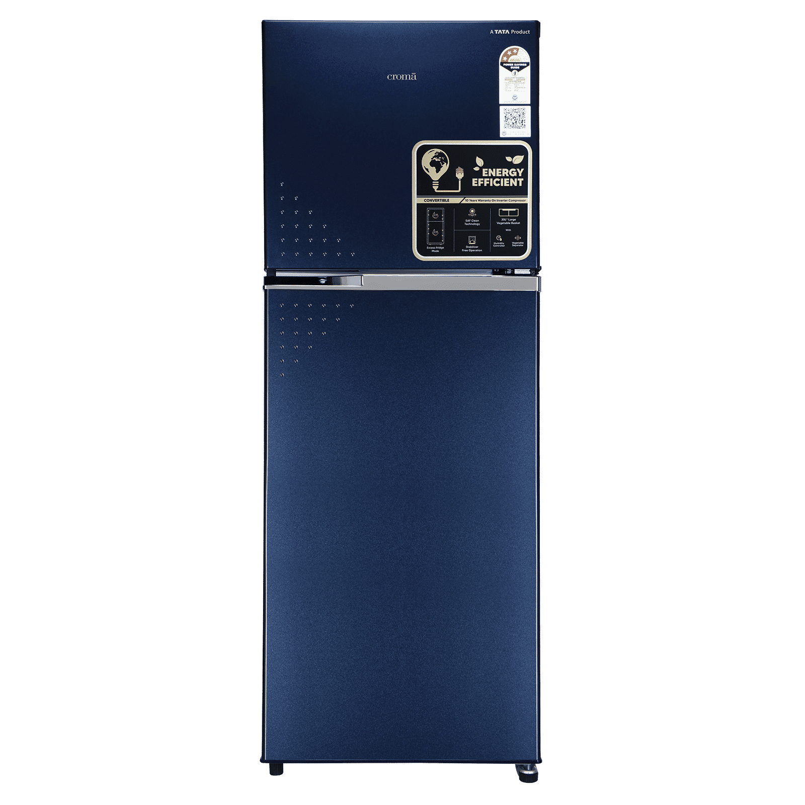 Croma 290 Litres 3 Star Frost Free Double Door Refrigerator with Inverter Technology (2025 Model, CRLR290FID276258, Ocean Blue)