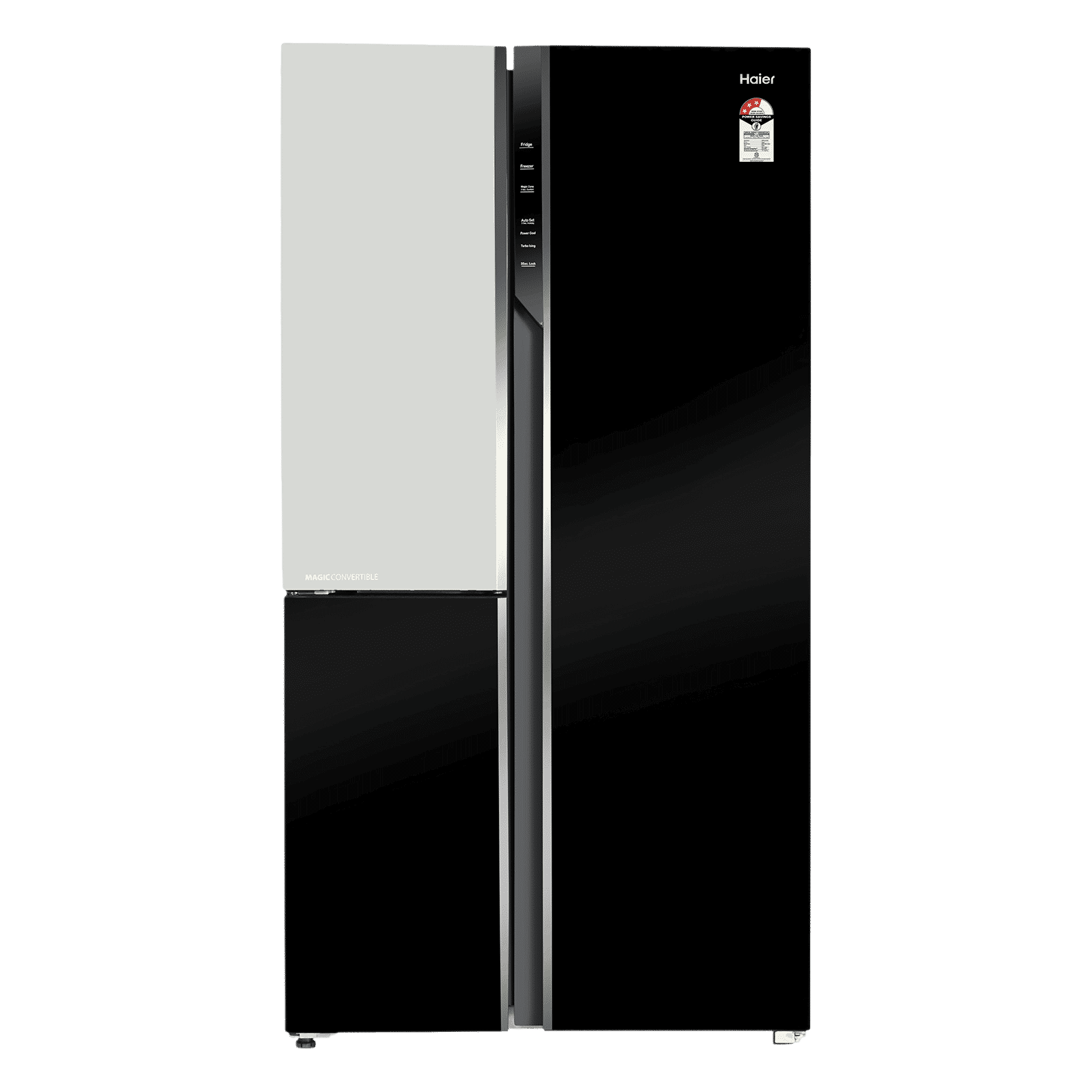 Haier Vogue Series 598 Litres 3 Star Frost Free Side by Side Door Smart Wifi Enabled Convertible Refrigerator with Deo Fresh Technology (HRT-683KWGU1, Black White Glass)
