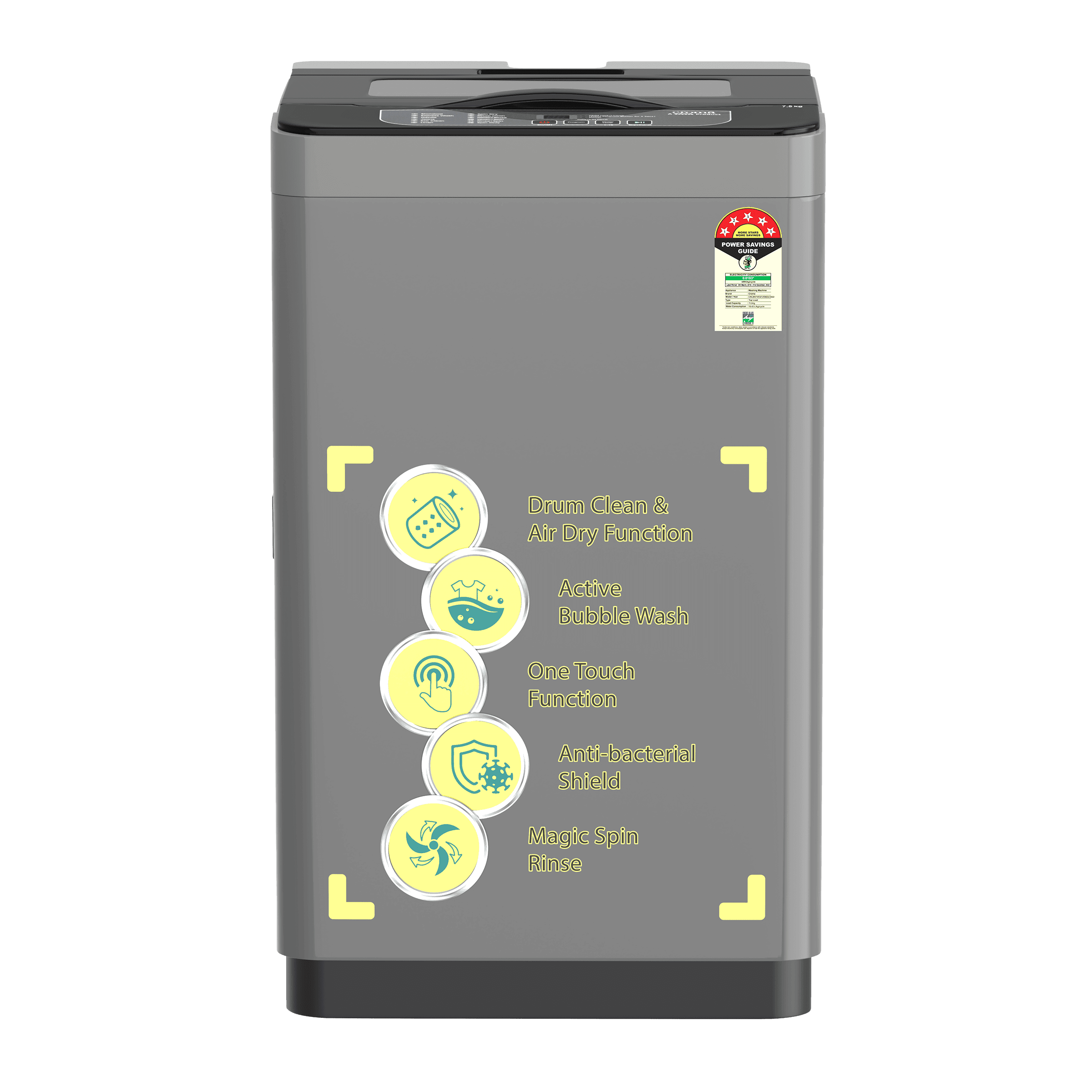 Croma 7.5 Kg 5 Star Fully Automatic Top Load Washing Machine ( Anti-Bacterial Shield, Dark Grey)