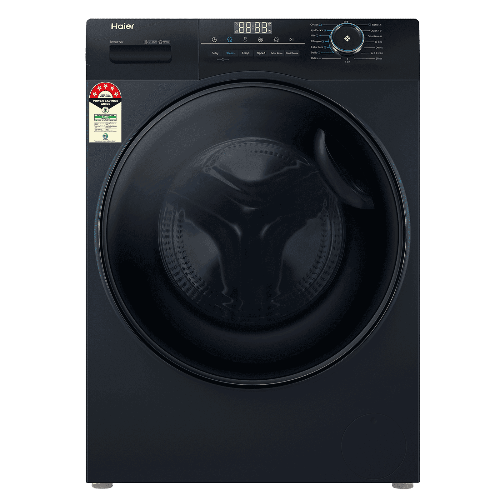Haier 8 kg 5 Star Inverter Fully Automatic Front Load Washing Machine (HW80-IM12929CBK, Anti Bacterial Technology, Black)