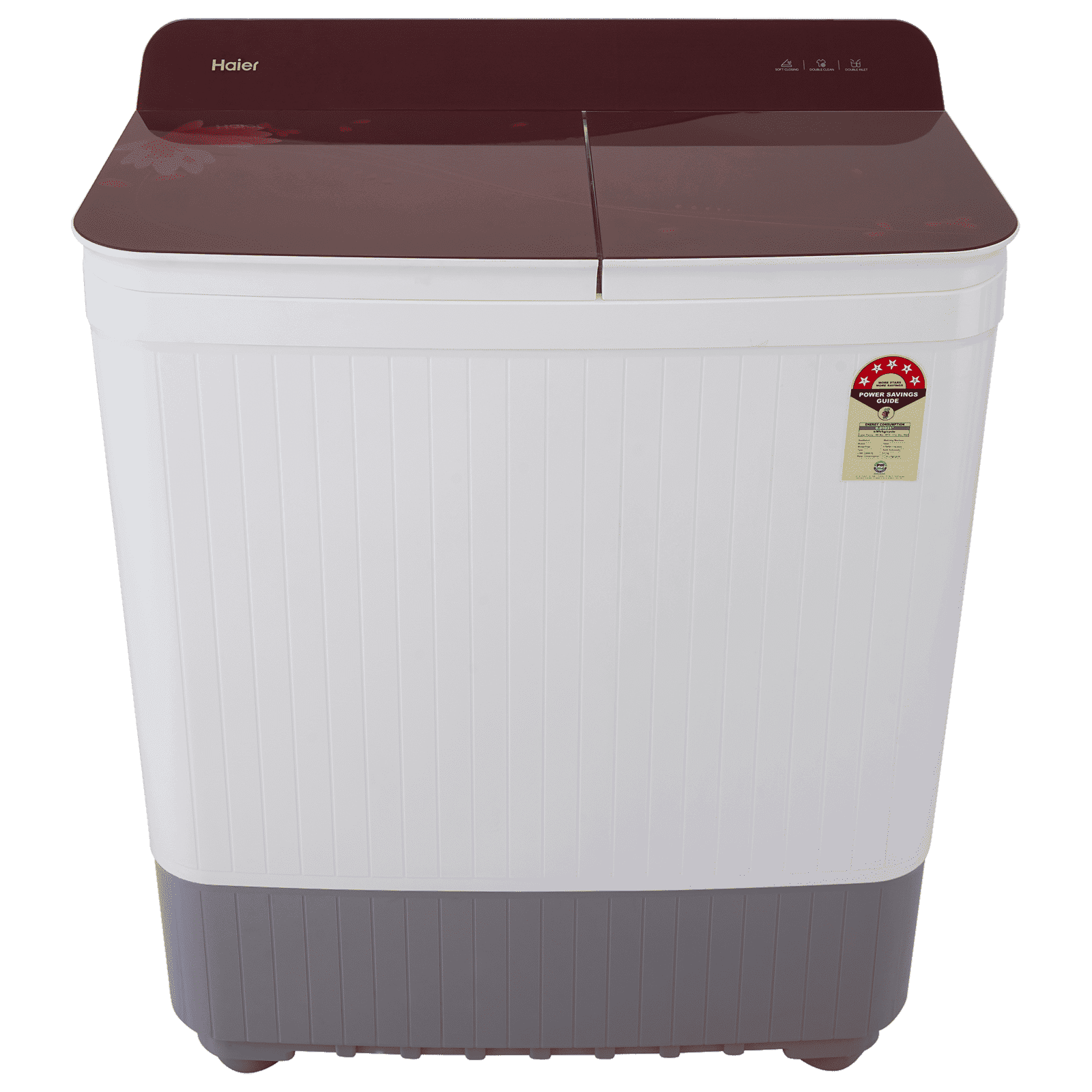 Haier 8 kg 5 Star Semi Automatic Washing Machine with Anti Bacterial Vortex Pulsator (178, HTW80-178, Burgundy with Flower)