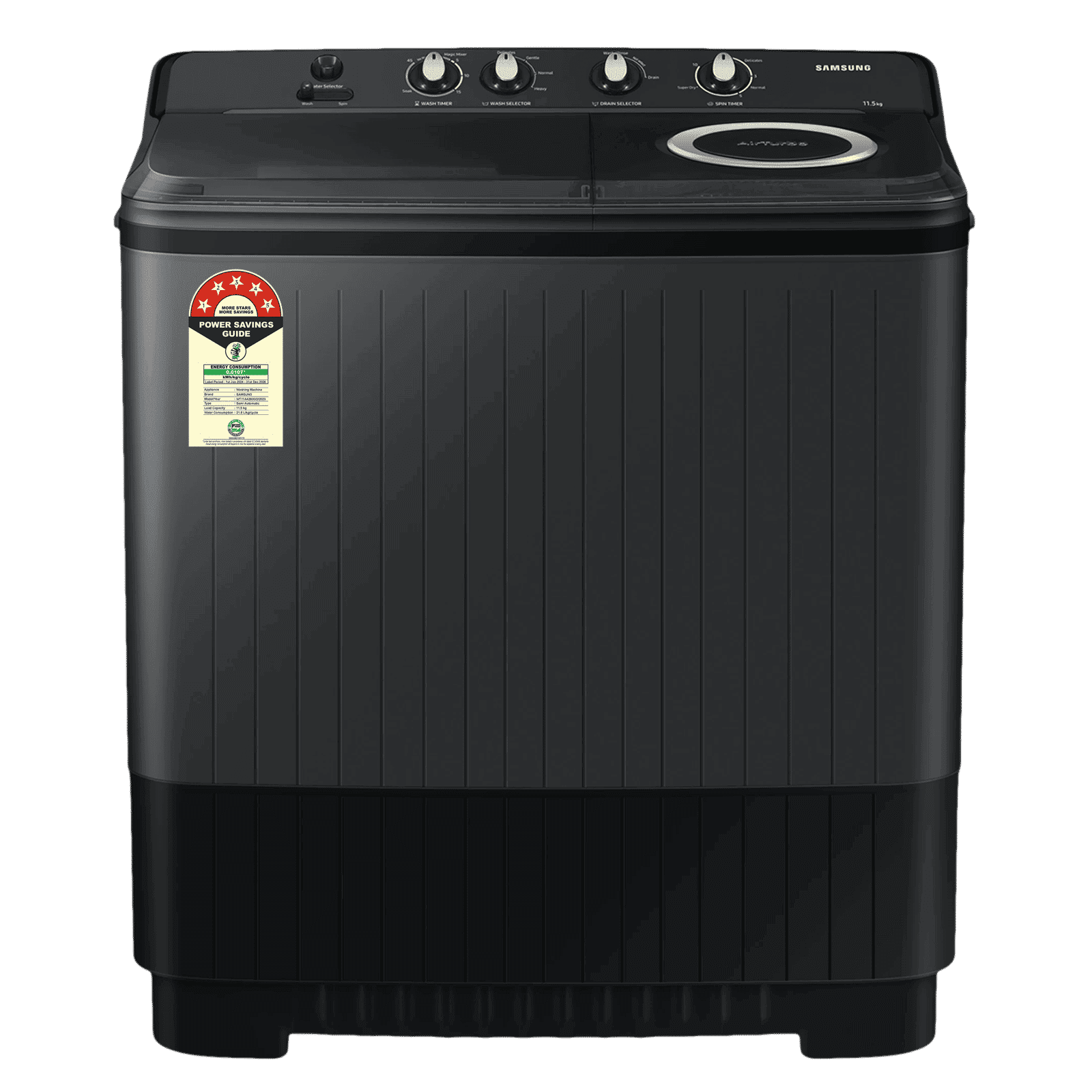 SAMSUNG 11.5 kg 5 Star Semi Automatic Washing Machine with Hexa Storm Pulsator (WT11A4260GD/TL, Dark Grey)