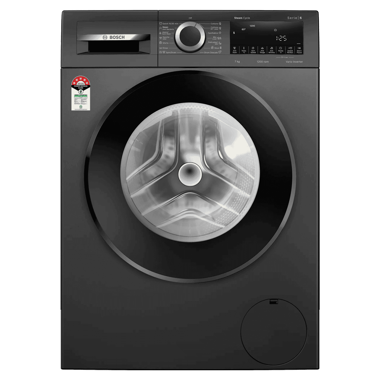 BOSCH 7 kg 5 Star Fully Automatic Front Load Washing Machine (Series 4, WGA12208IN, Anti Stain Program, Black)