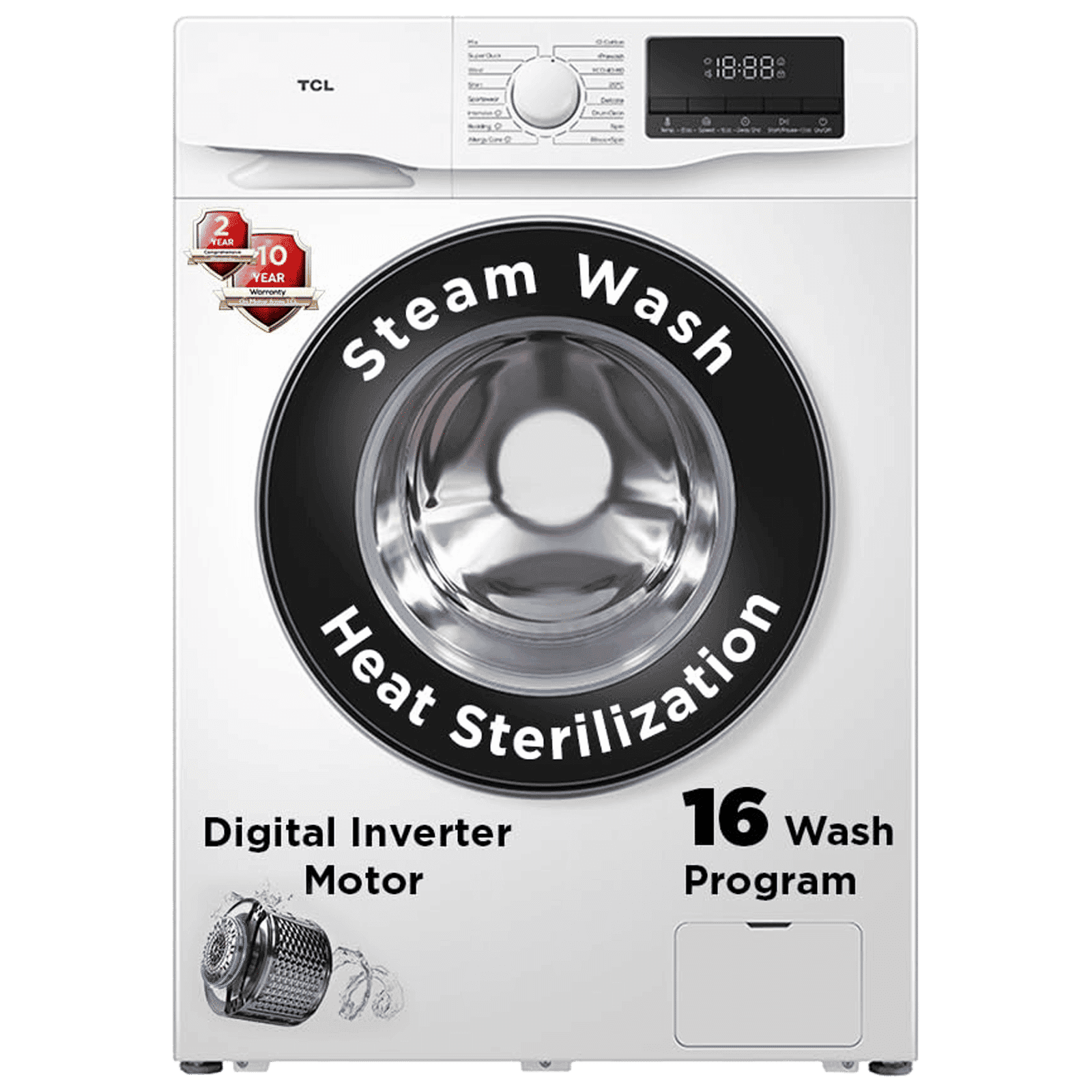 TCL 8.5 kg 5 Star Fully Automatic Front Load Washing Machine (TWF85-P6S, Honeycomb Drum, White)