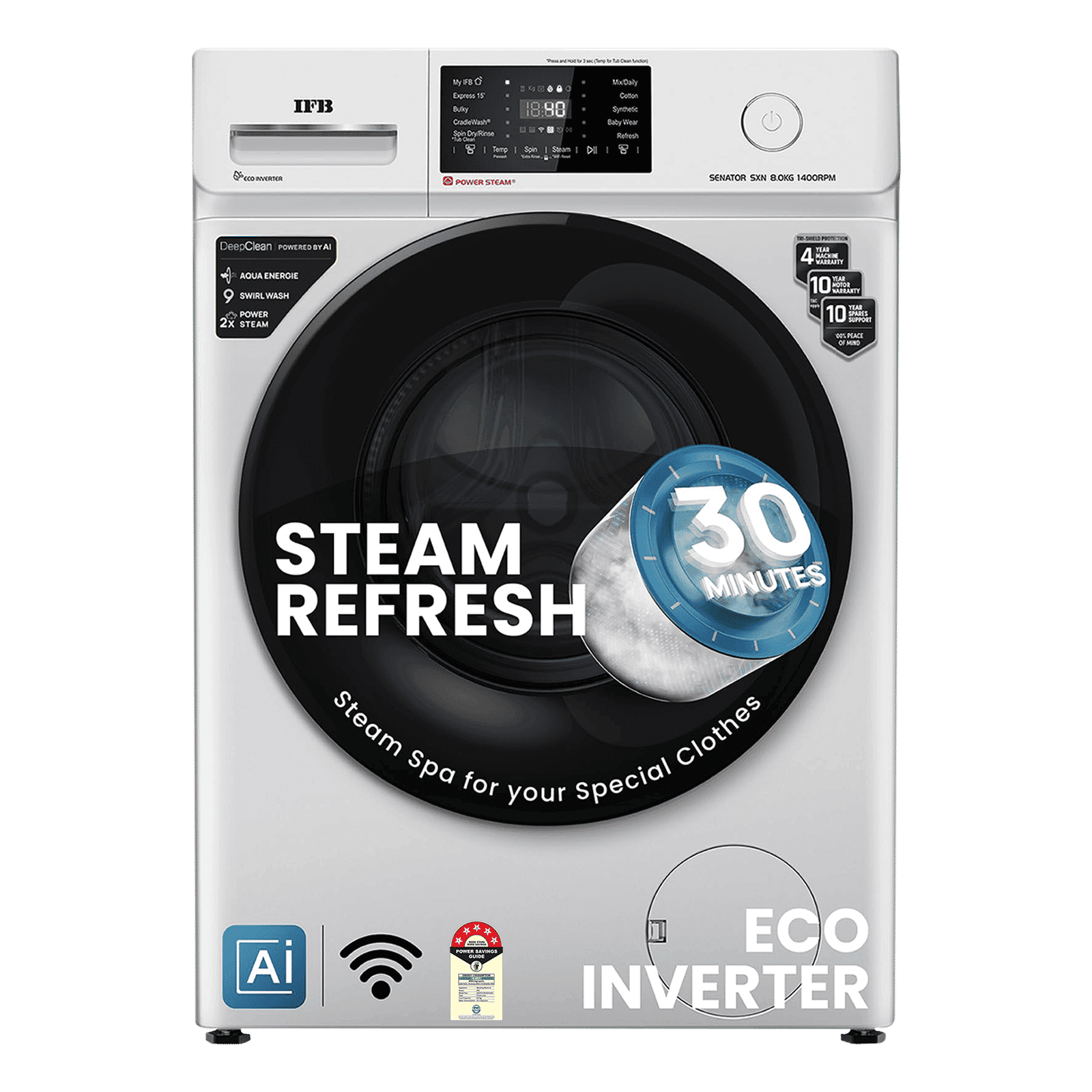 IFB 8 kg 5 Star Wi-Fi Inverter Fully Automatic Front Load Washing Machine (Senator SXN 8014, AI Technology, Rich Silver)