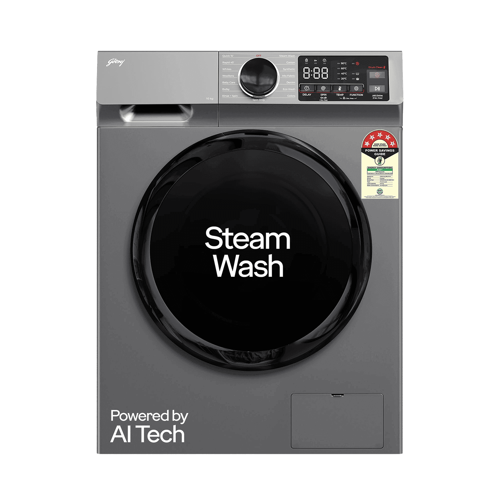 Godrej 9 kg 5 Star Inverter Fully Automatic Front Load Washing Machine (Eon Celesta, WFEON CEL 9014 IEBT SLSR, In-built Heater, Silver Stream)