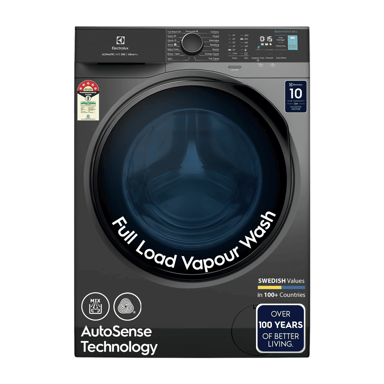 Electrolux 8 kg 5 Star Inverter Fully Automatic Front Load Washing Machine (Ultimate Care 500, EWF8024R5SB, Woolmark Approved, Onyx Dark Silver)