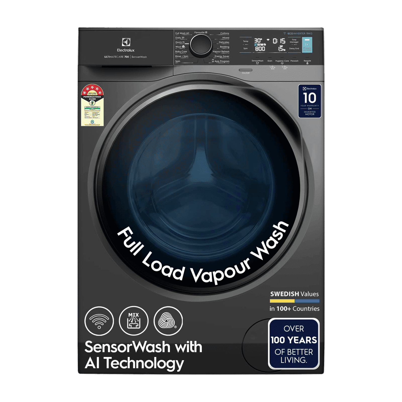 Electrolux 11 kg 5 Star Wifi Inverter Fully Automatic Front Load Washing Machine (Ultimate Care 700, EWF1142R7SB, Woolmark Approved, Onyx Dark Silver)