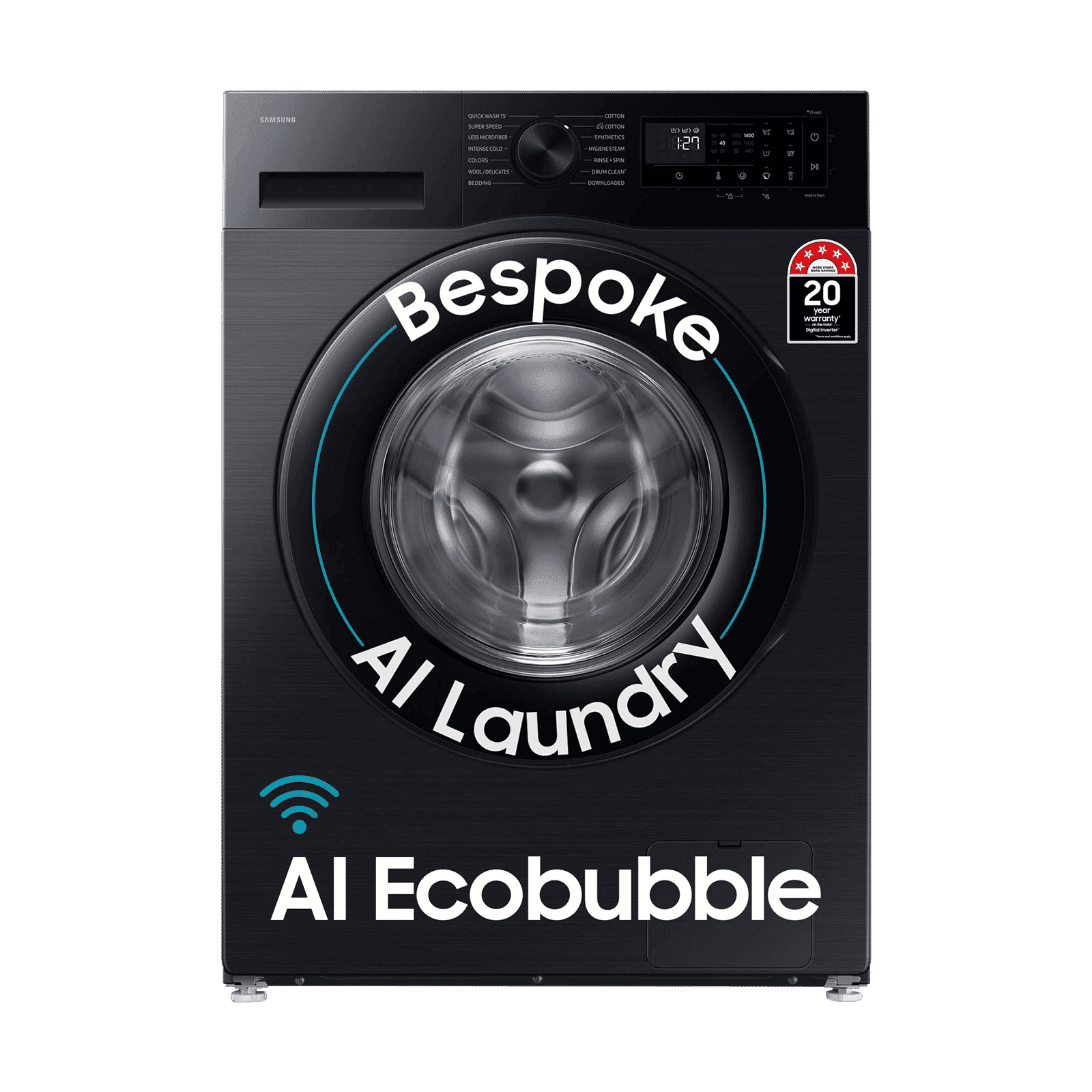 SAMSUNG 12 kg 5 Star Wi-Fi Inverter Fully Automatic Front Load Washing Machine (WW12DG5B24ABTL, AI EcoBubble, Black)