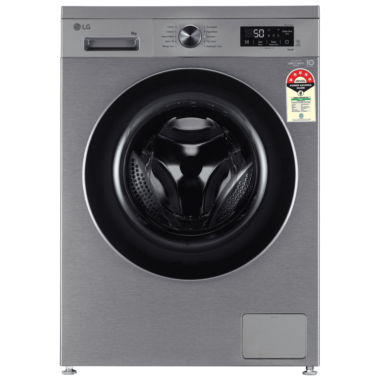 LG 8 kg 5 Star Wi-Fi Inverter Fully Automatic Front Load Washing Machine (FHB1208Z4P, Smart Diagnosis, Platinum Silver)