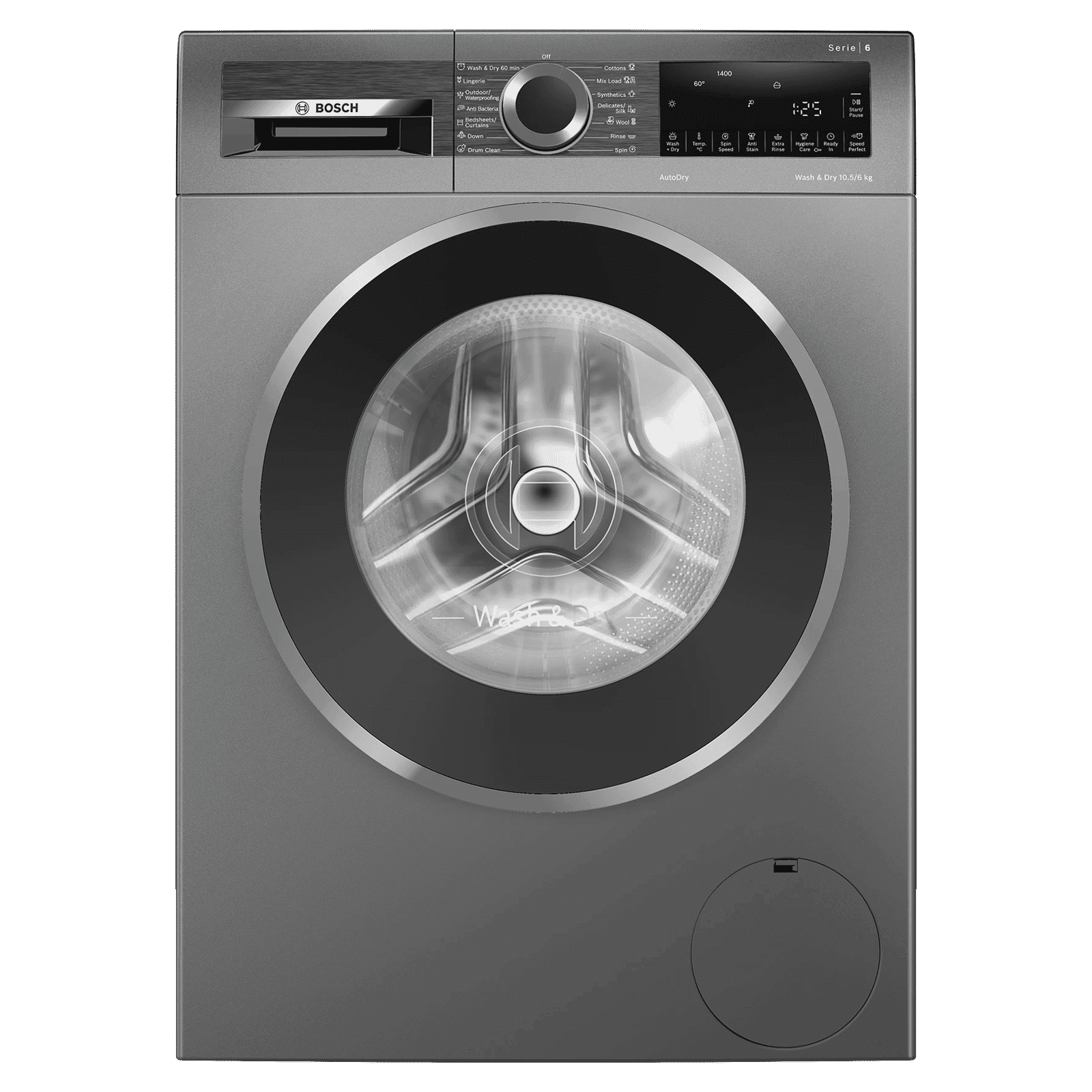 BOSCH 10.5/6 kg 5 Star Inverter Fully Automatic Front Load Washer Dryer (Series 6, WNA2E4UCIN, Inbuilt Heater, Grey)