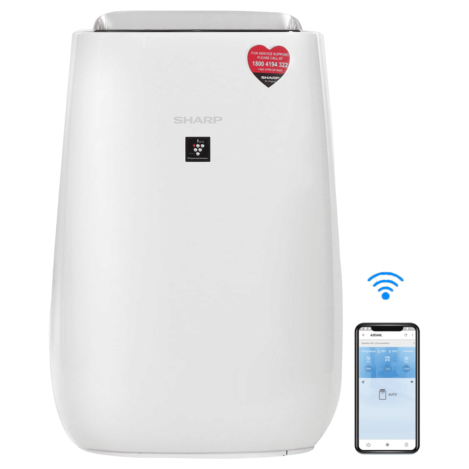 SHARP FP-J52M-W Smart Air Purifier with Remote Operation Capability (Plasmacluster Technology, White)