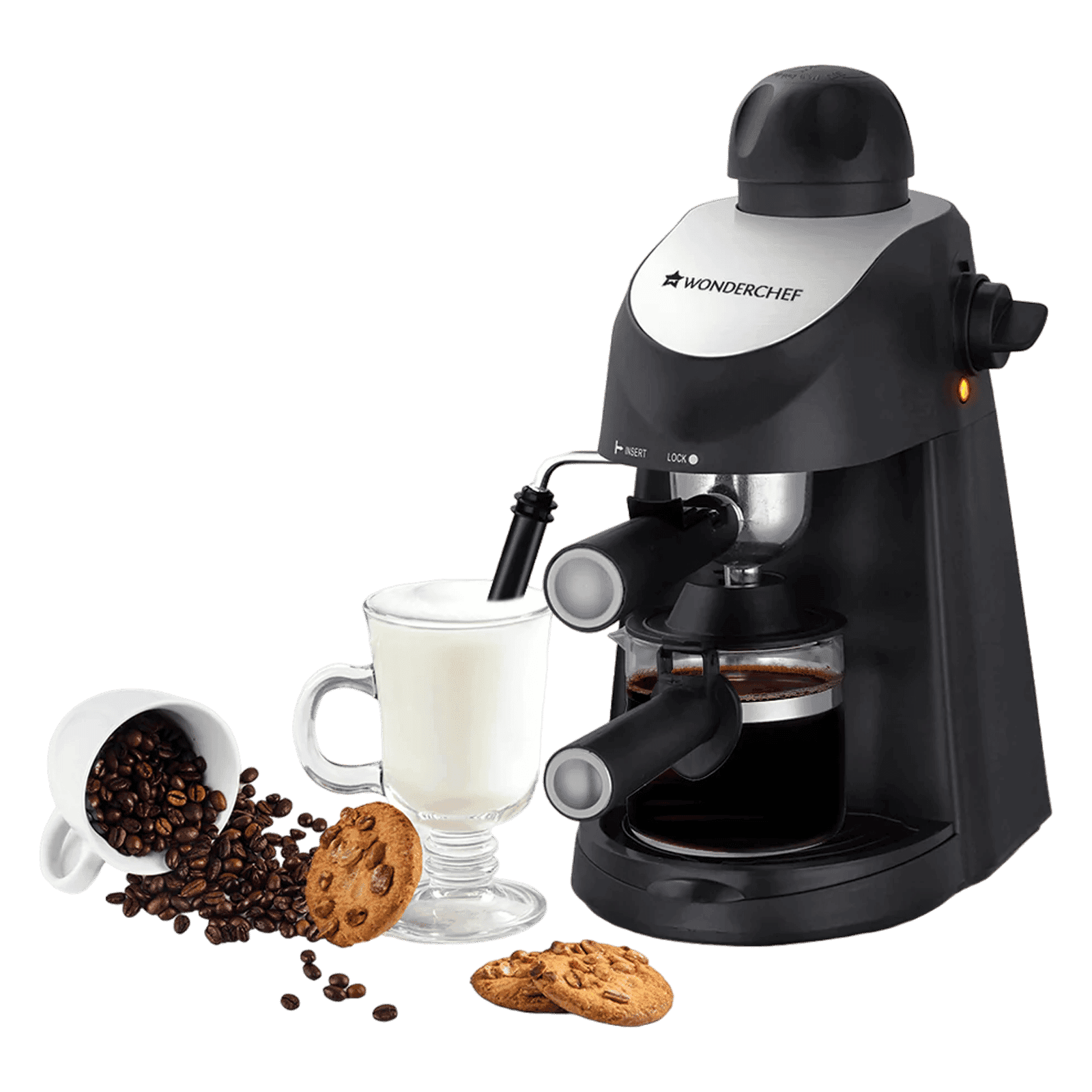 WONDERCHEF Regenta 800 Watt Automatic Espresso, Latte & Cappuccino Coffee Maker with Temperature Dial (Black)