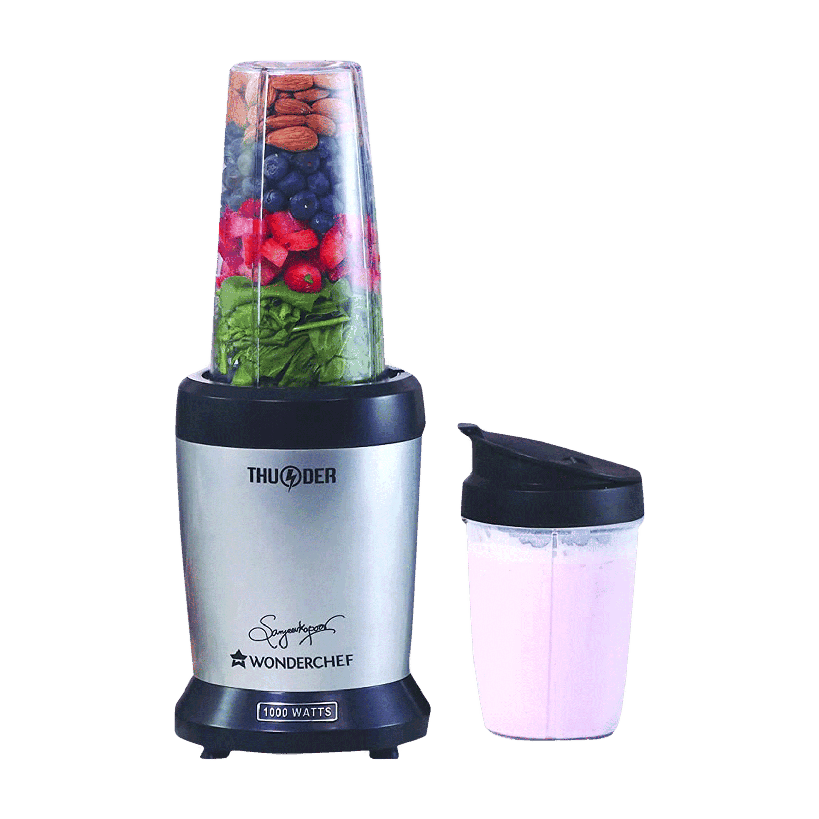 WONDERCHEF Nutri-Blend Thunder 1000 Watt 2 Jars Mixer Grinder Blender (22000 RPM, Compact Design, Black/Silver)
