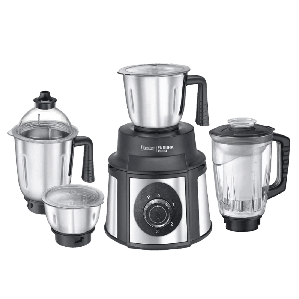 Prestige Endura 1000 Watt 4 Jars Juicer Mixer Grinder (Ball Bearing Technology, Black & Silver)