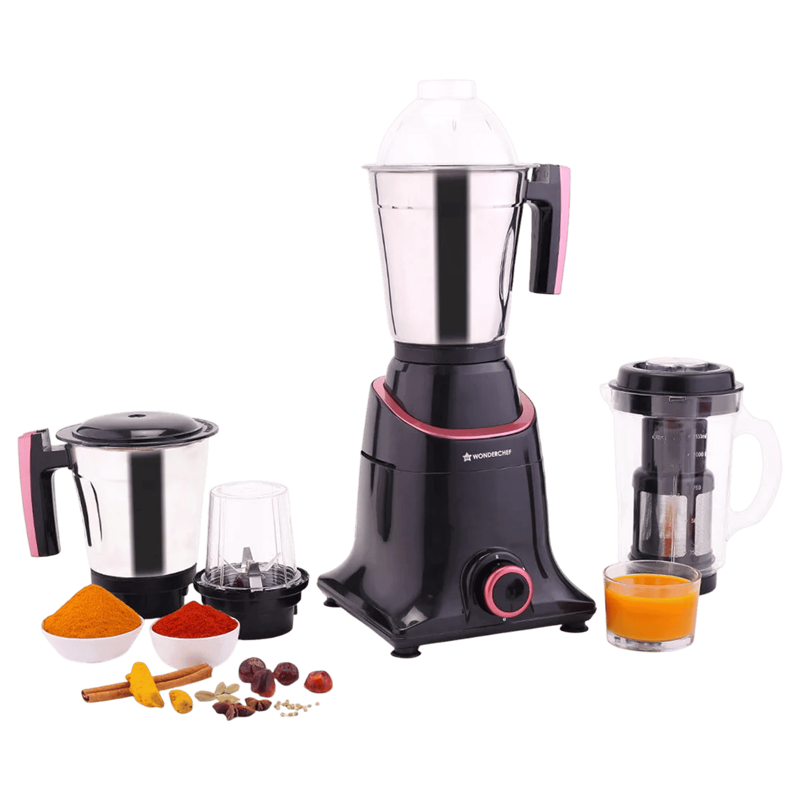 WONDERCHEF Select 750 Watt 4 Jars Mixer Grinder (18000 RPM, Overload Protection, Black Maroon)