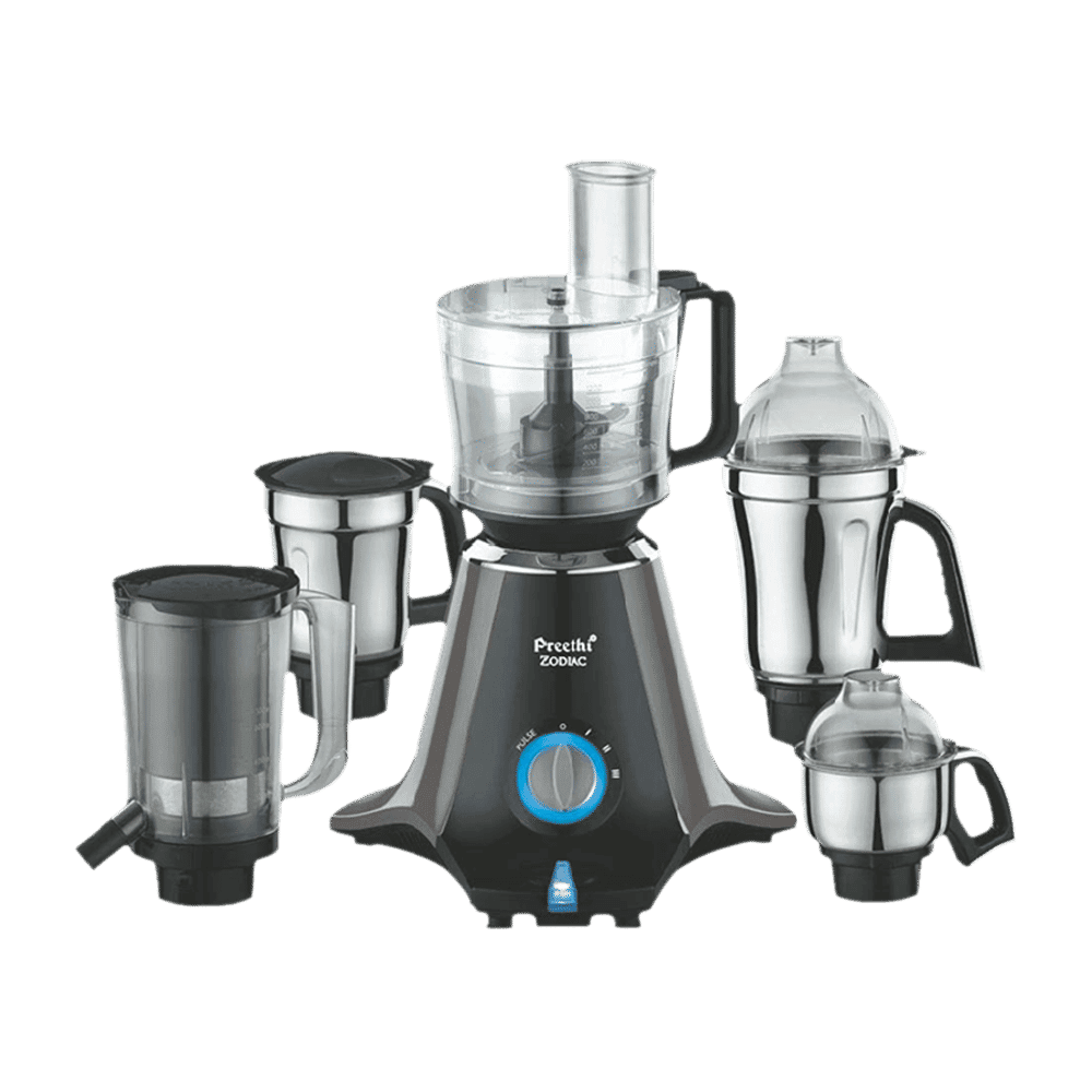 Preethi Zodiac 750 Watt 5 Jars Juicer Mixer Grinder (19000 RPM, 3D Cooling System, Black)