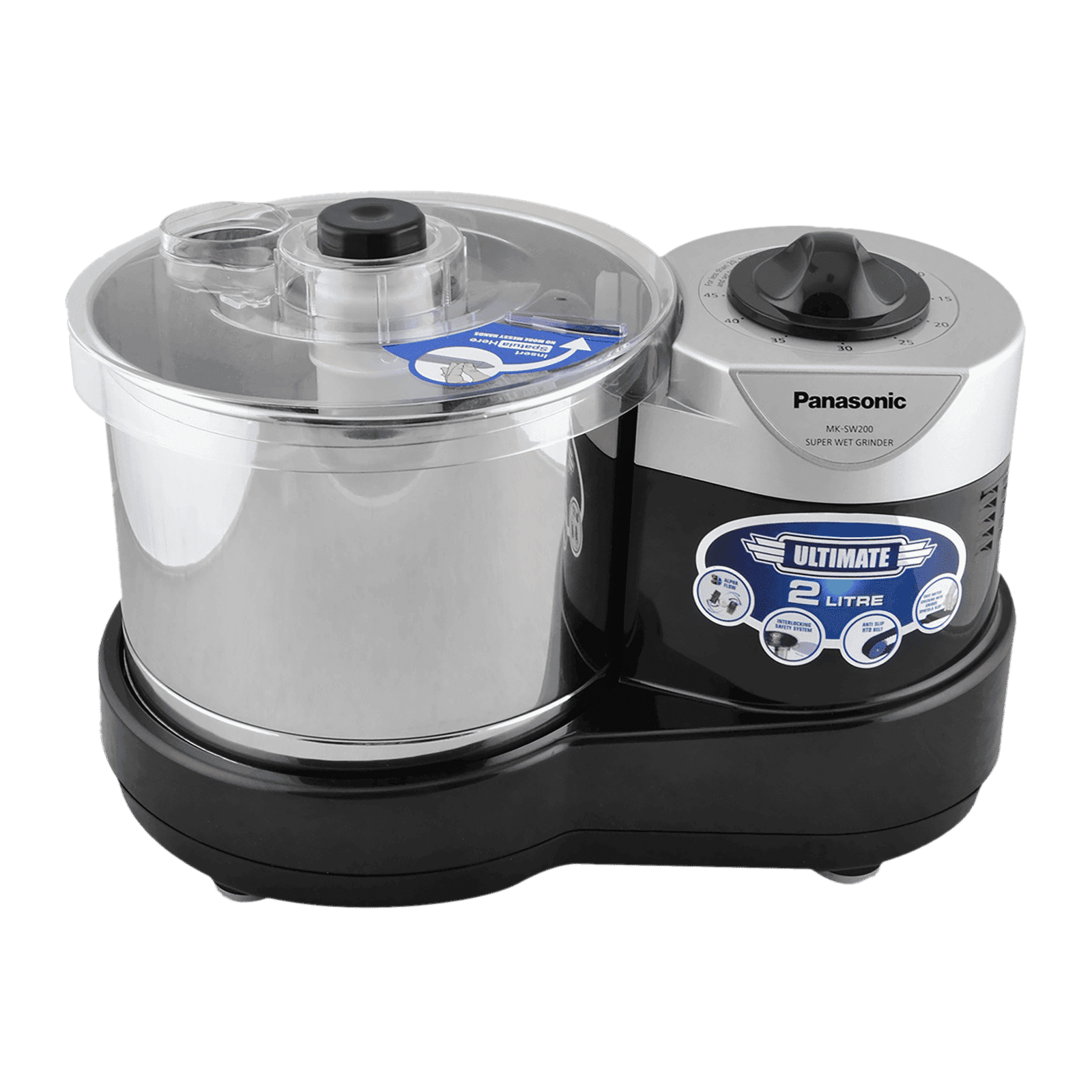 Panasonic Ultimate 2 Litres 2 Stones Wet Grinder (Shock Proof, Black)