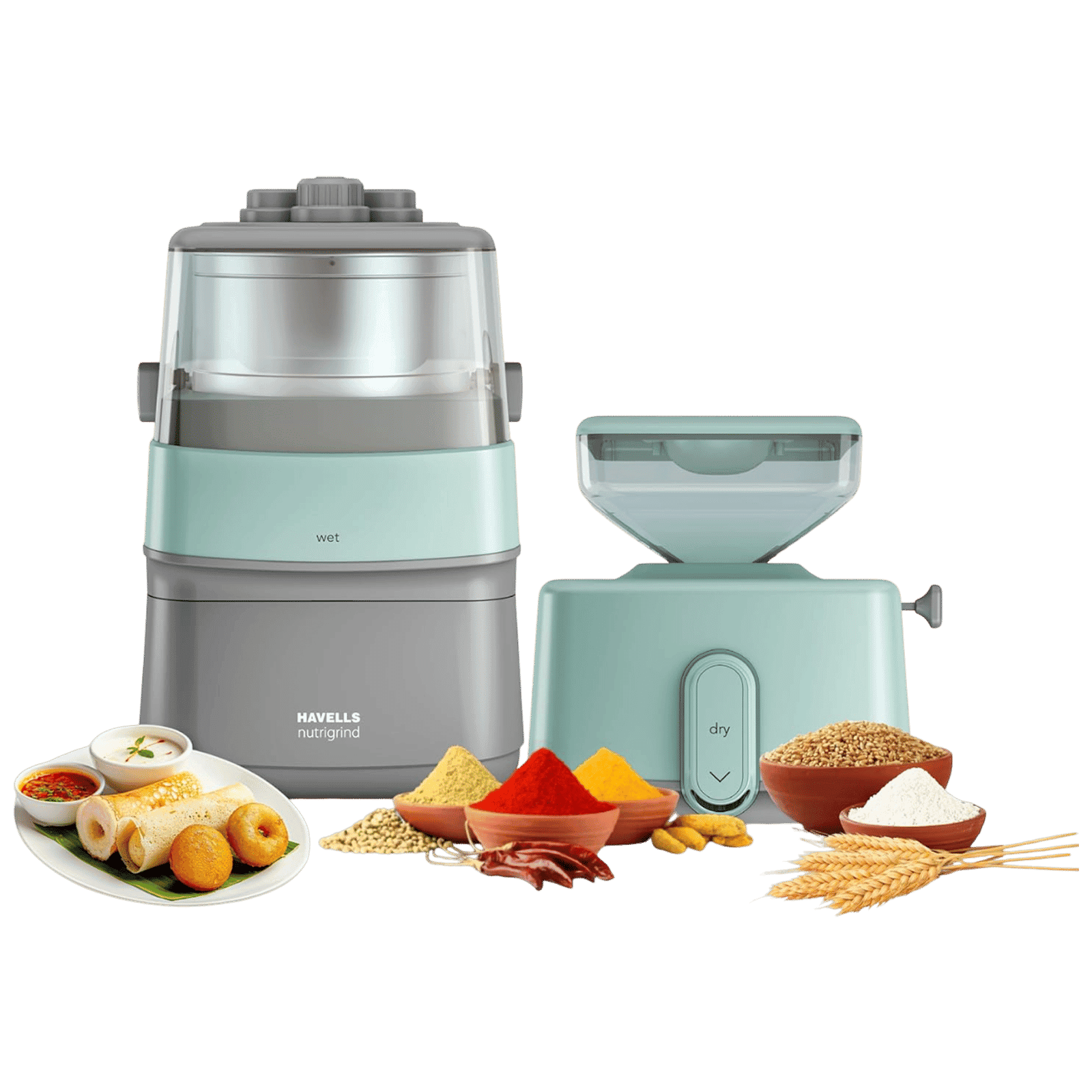 HAVELLS Nutri Grind 1 Litre 2 Stones Wet & Dry Grinder (Induction Motor, Pista Grey)