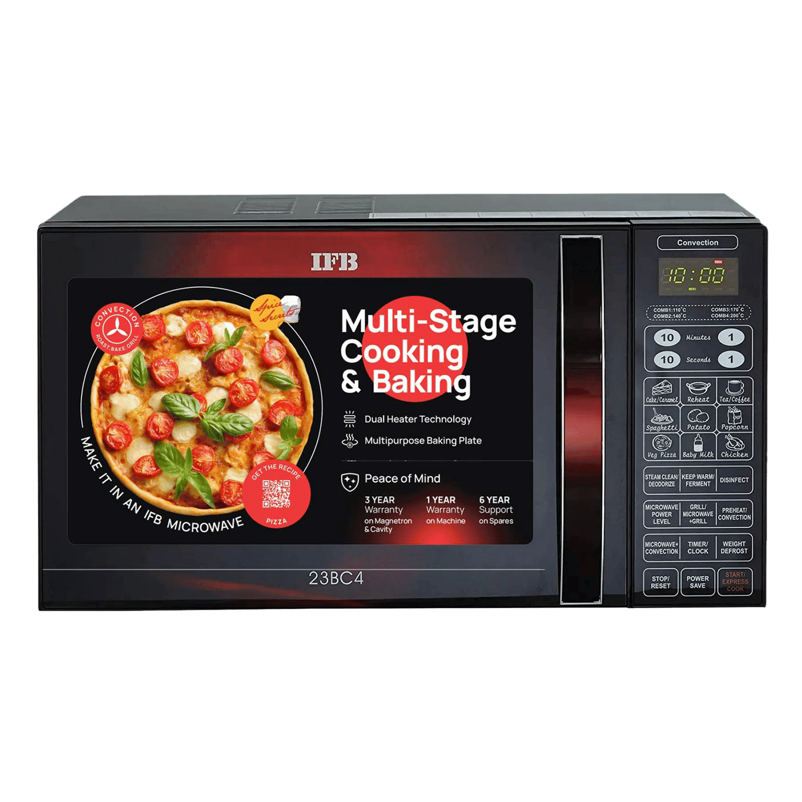 IFB 23L Convection Microwave Oven with 71 Autocook Menus (23BC4, Black Floral)