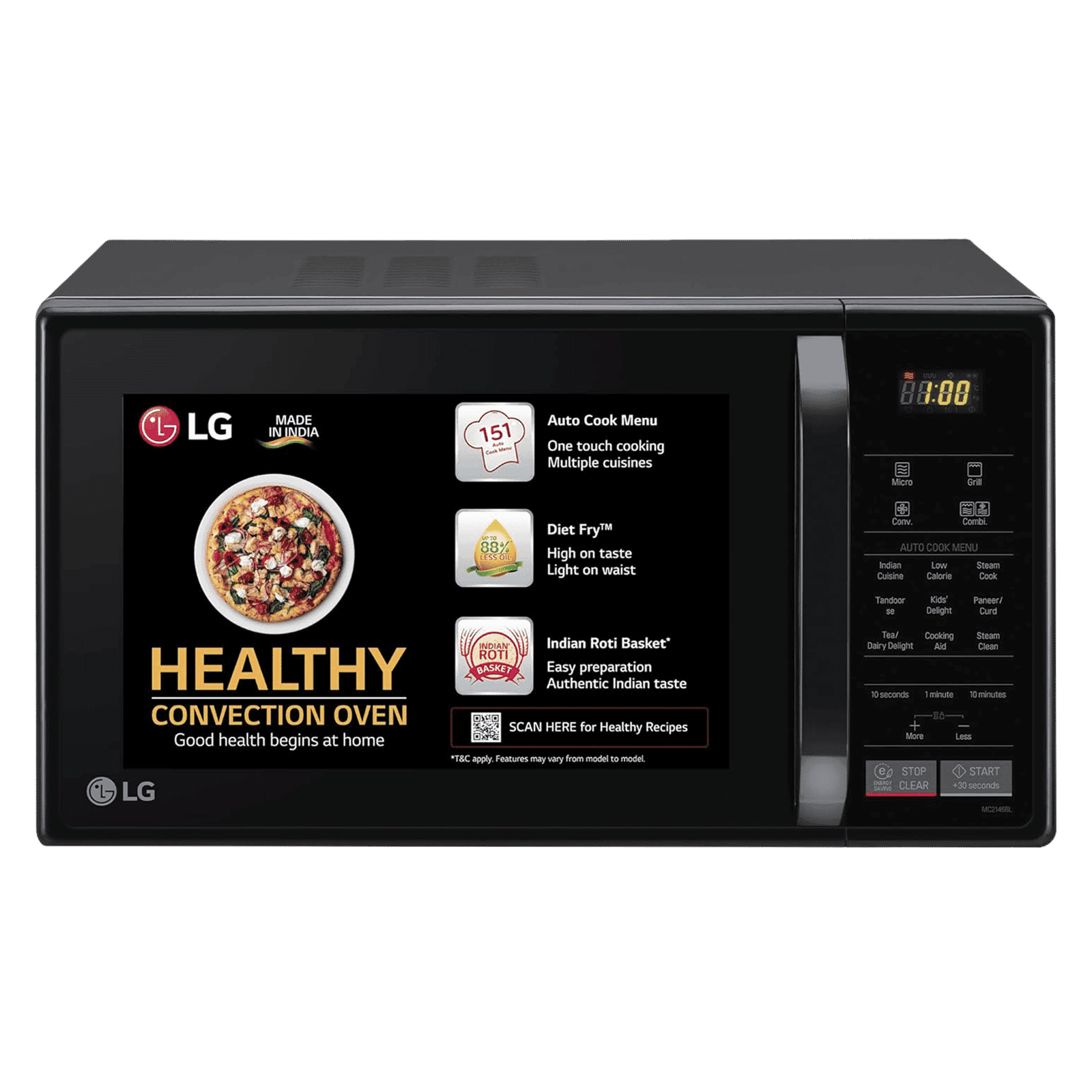 LG 21L Convection Microwave Oven with 151 Autocook Menu (MC2146BL, Black)