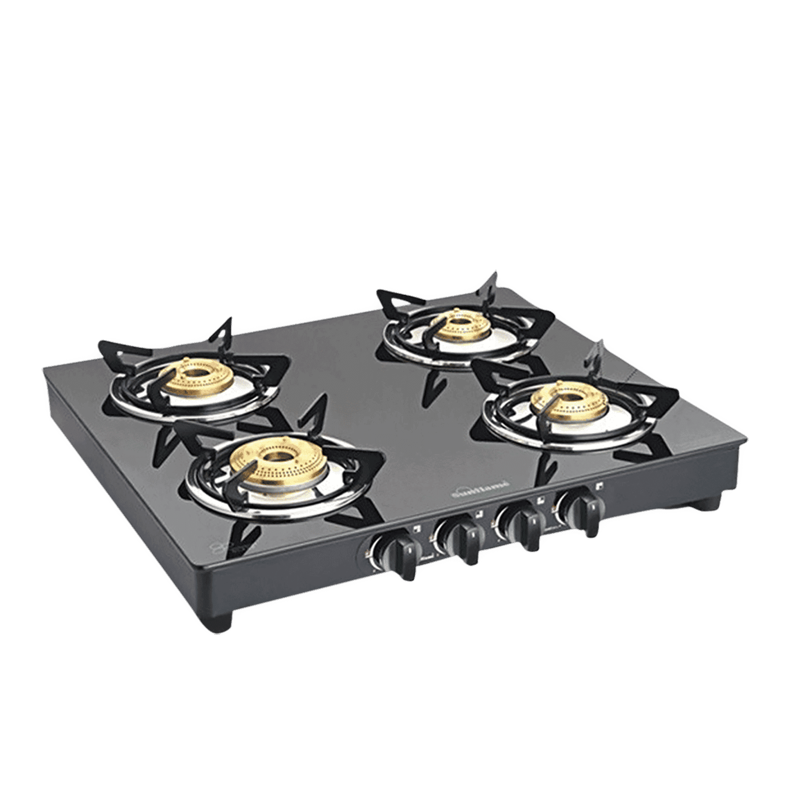 Sunflame PRIME 4B BK Toughened Glass Top 4 Burner Manual Gas Stove (Vitreous Enamelled Skirting, Black)