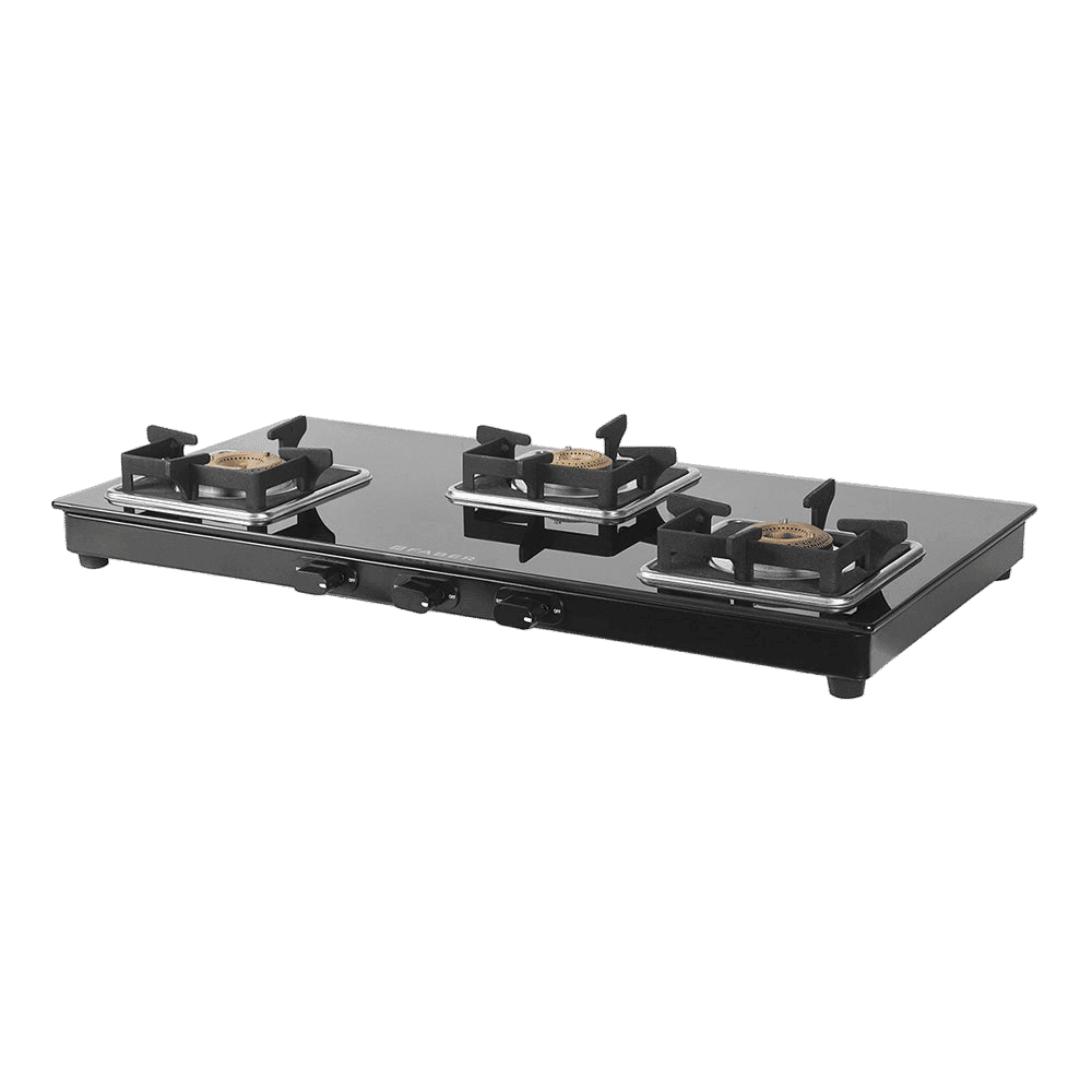 Faber Remo 3BB BK Toughened Glass Top 3 Burner Manual Gas Stove (Premium Quality Knob, Black)