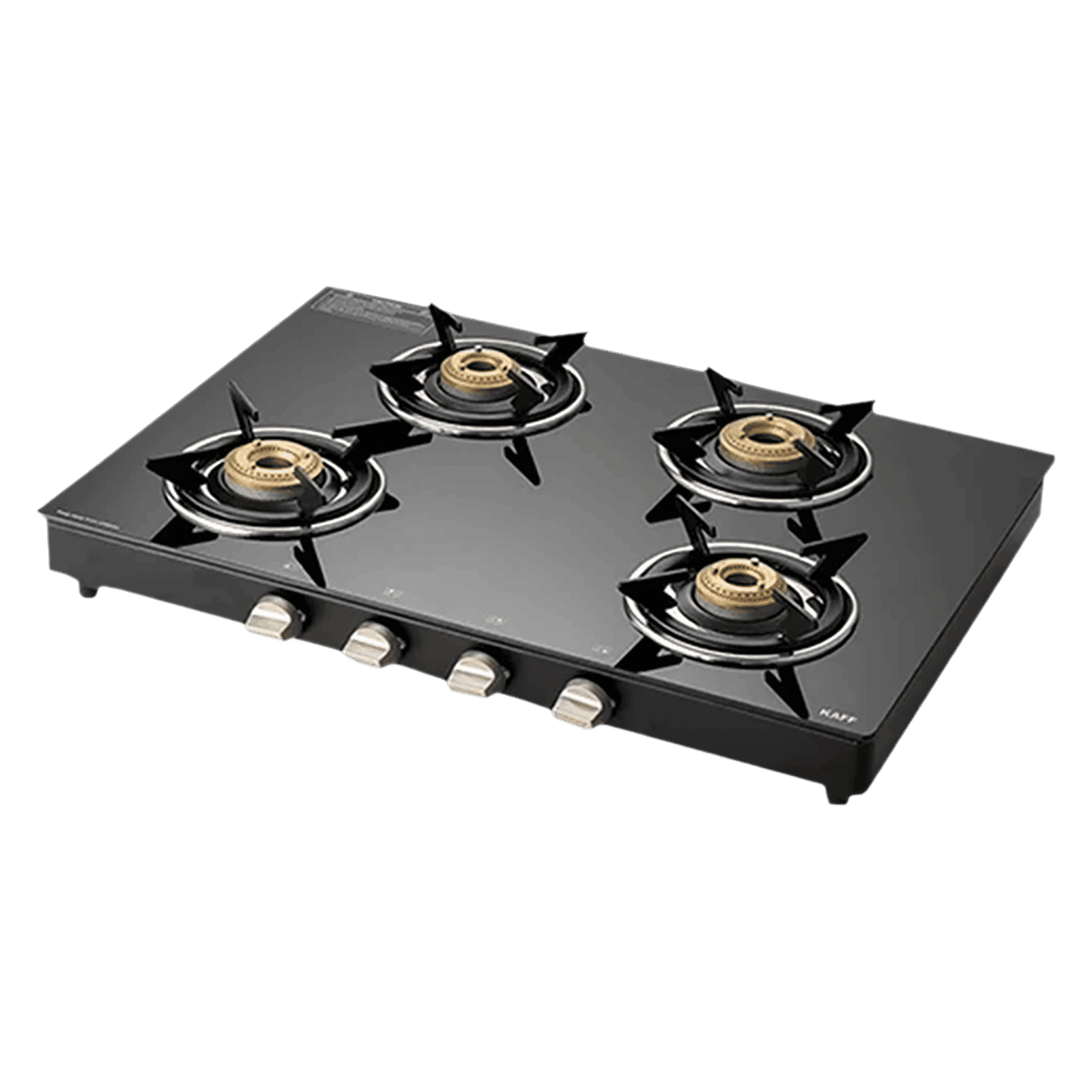 KAFF CTE694B Toughened Glass Top 4 Burner Manual Gas Stove (Matte Enamelled Pan Support, Black)