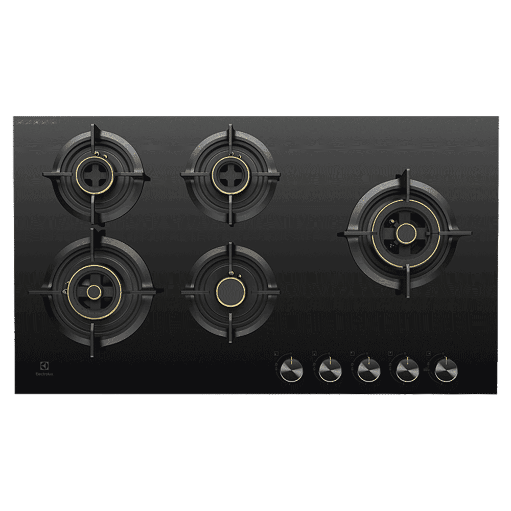 Electrolux UltimateTaste 300 Glass Top 5 Burner Automatic Hob (Cast Iron Pan Supports, Black)