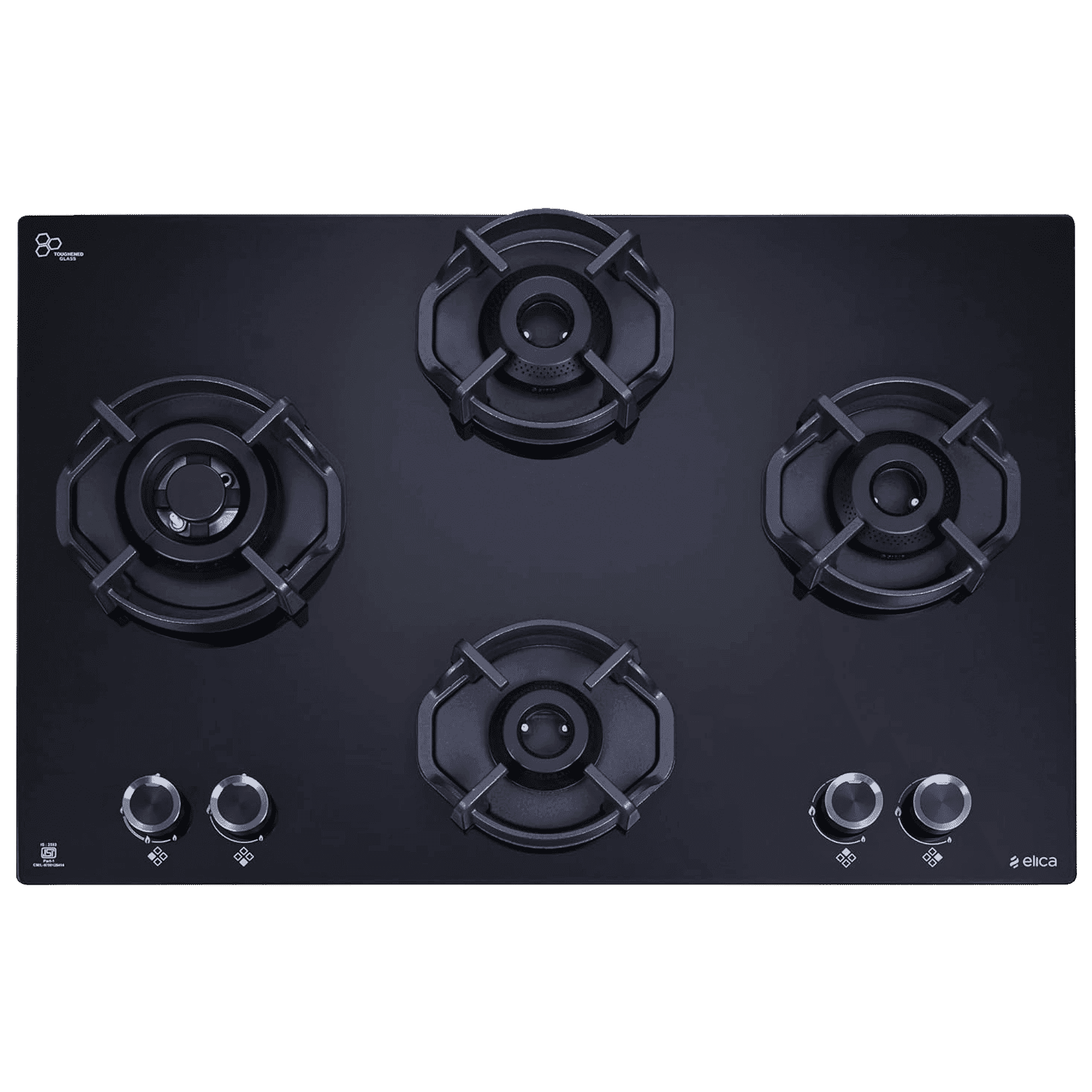 elica Flexi Hexa 470 Lotus Ind Hd Brass Toughened Glass Top 4 Burner Automatic Hob (Multi Flame Burner, Black)